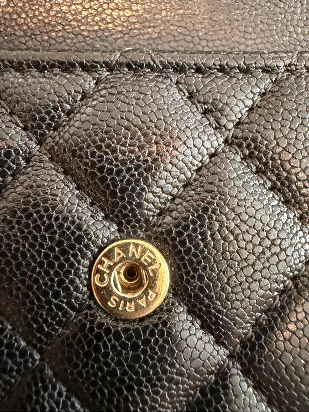 CHANEL Black Quilted Leather Compact Wallet Trifold